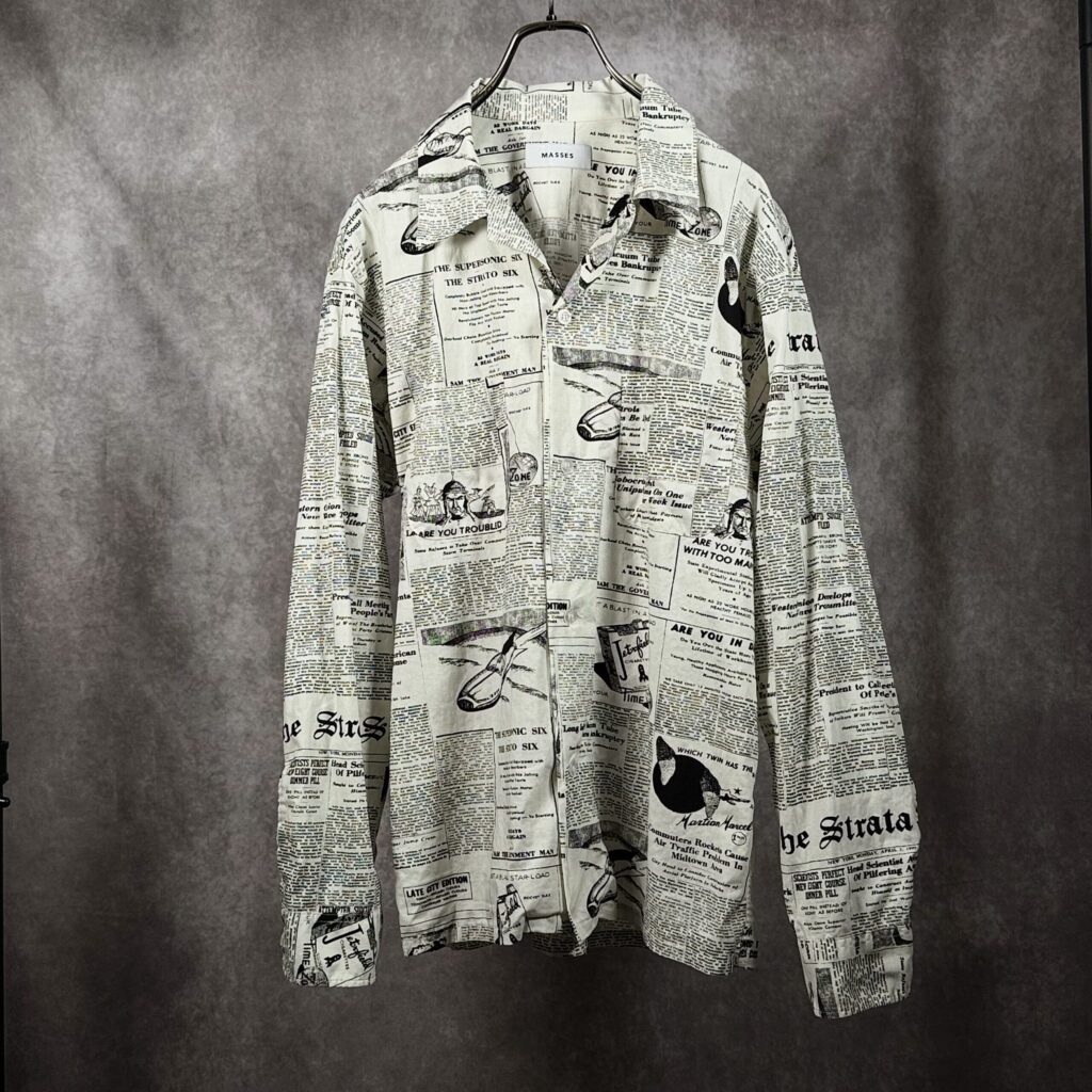 MASSES NEWS PAPER SHIRT フロント全体 26SS