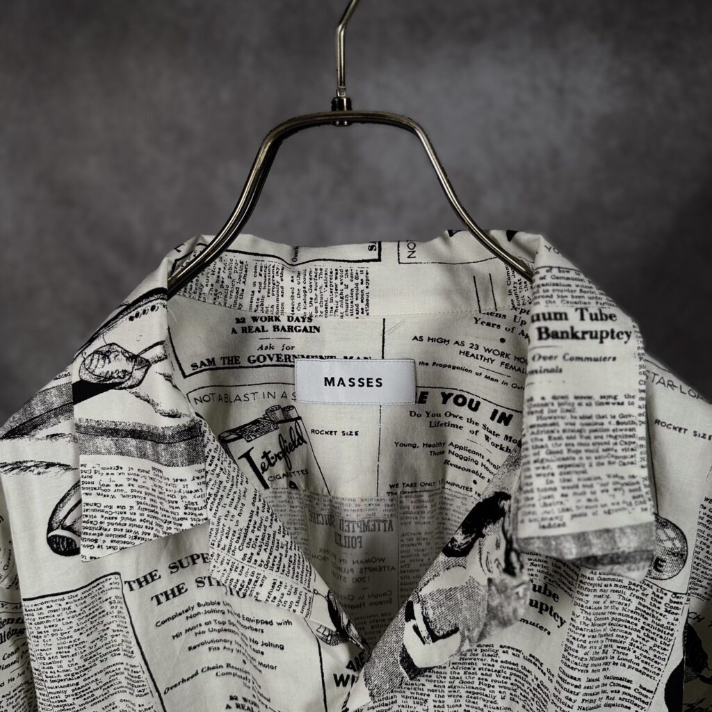 MASSES NEWS PAPER SHIRT 英字新聞プリント ディテール